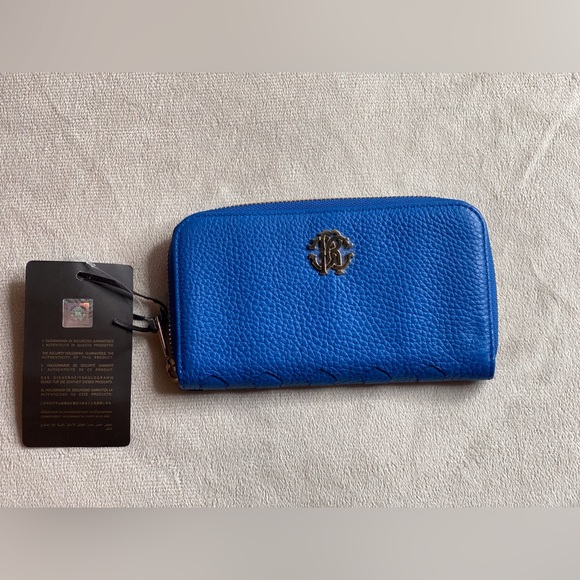Roberto Cavalli Blue Pebbled Leather Wallet - Picture 3 of 15